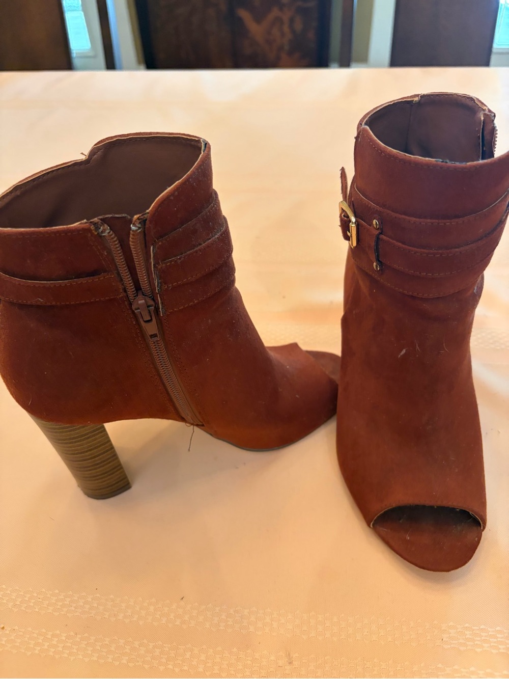 Women's Rust Suede Ankle Boots - Stylish Zip Heels - Picture 2 of 5